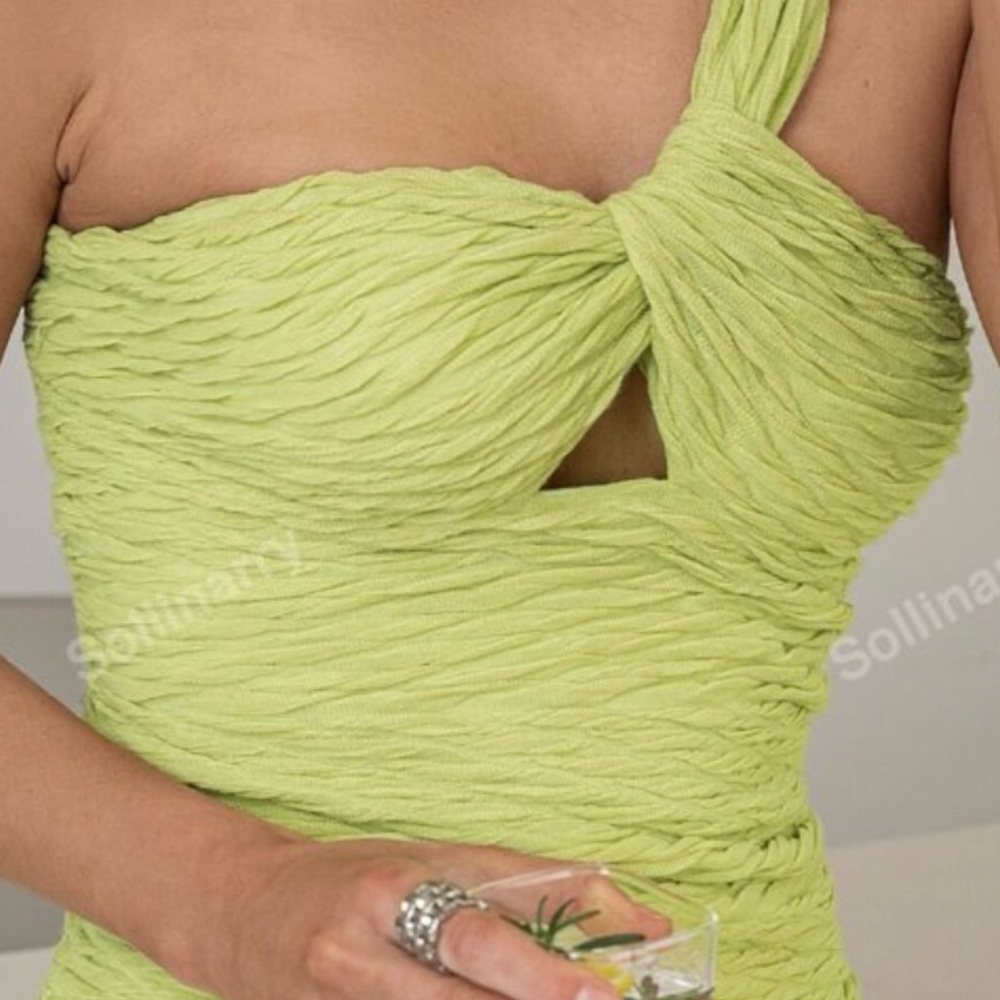 Lime Green One-Shoulder Top - Picture 2 of 10